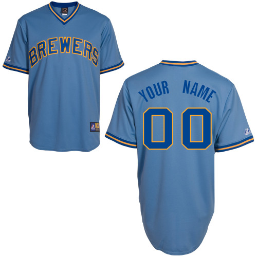 Customized Youth MLB jersey-Milwaukee Brewers Authentic Blue Baseball Jersey